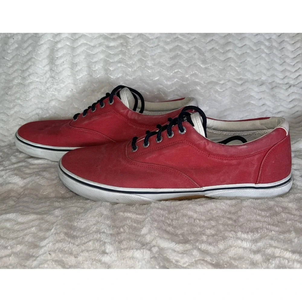 Sperry Top-Sider Shoes Mens Size 11.5 Red Canvas Low Top Casual Boat Sneakers